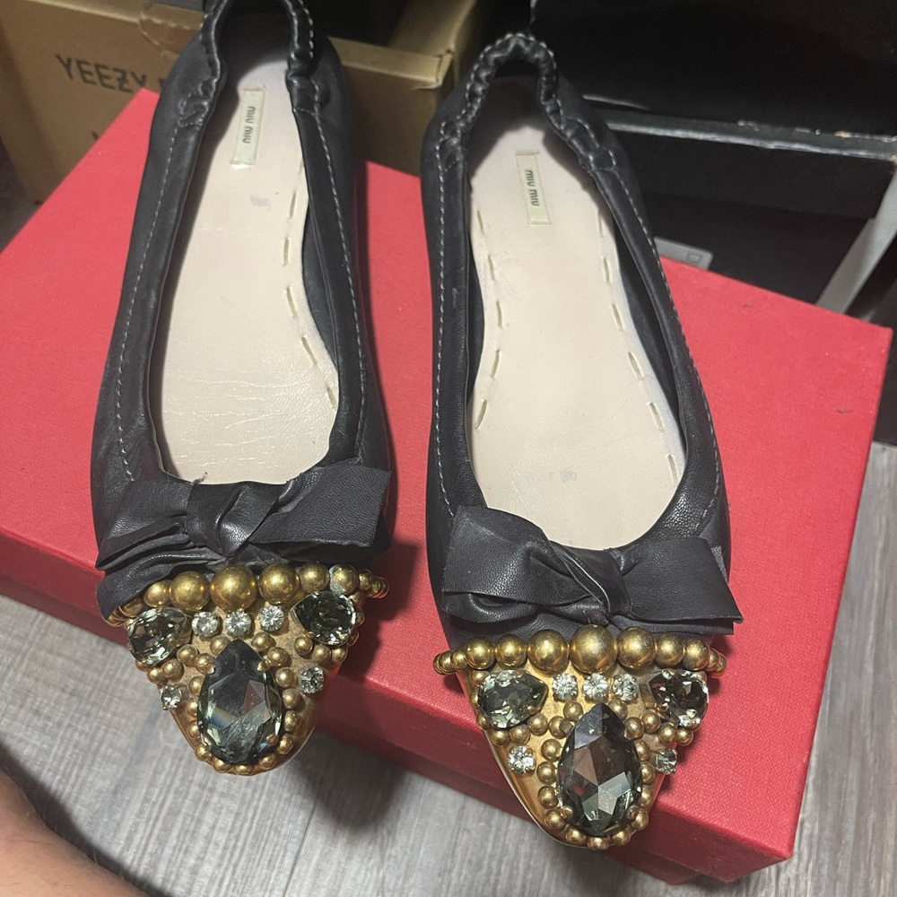 Miu Miu flats with bedazzle US 10